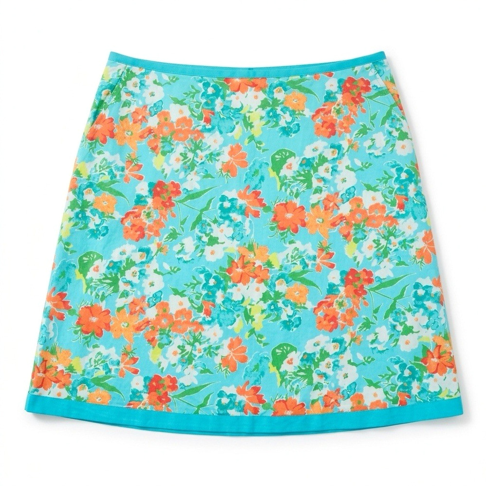 L.L. Bean Sz 14 Reg Floral Favorite Fit Skirt Pockets Tropical Beachy Preppy VTG